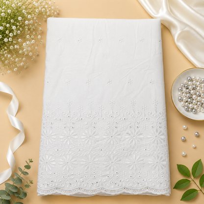 Buy White Rayon Plazo Border Chikankari Fabric