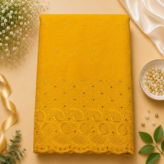 Buy Mustard Rayon Plazo Border Chikankari Fabric