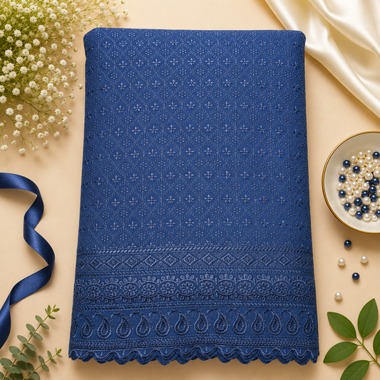 Buy Navy Blue Rayon Embroidery Fabric