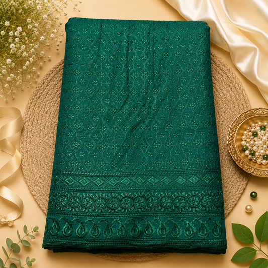 Buy Bottle Green Rayon Embroidery Fabric