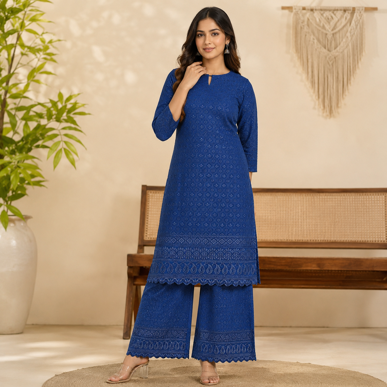 Buy Navy Blue Rayon Embroidery Fabric