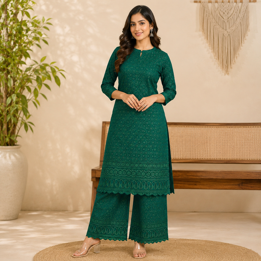Buy Bottle Green Rayon Embroidery Fabric