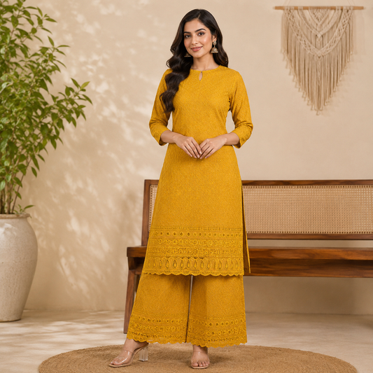 Buy Mustard Rayon Embroidery Fabric