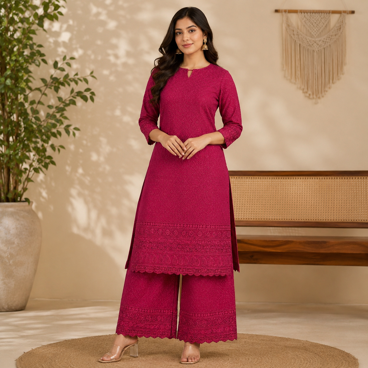 Buy Mehroon Rayon Embroidery Fabric