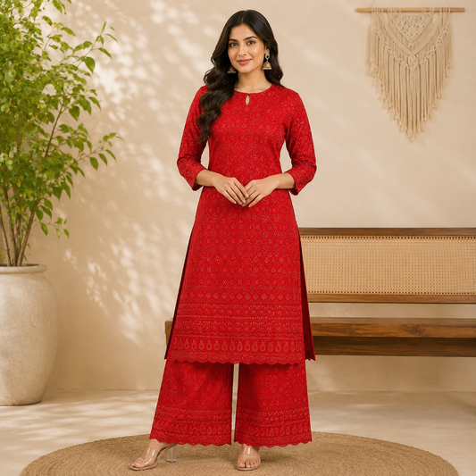 Buy Red Rayon Embroidery Fabric