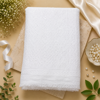 Buy White Rayon Big Width Sequence Chikankari Fabric