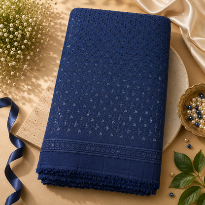 Buy Navy Blue Rayon Big Width Sequence Chikankari Fabric