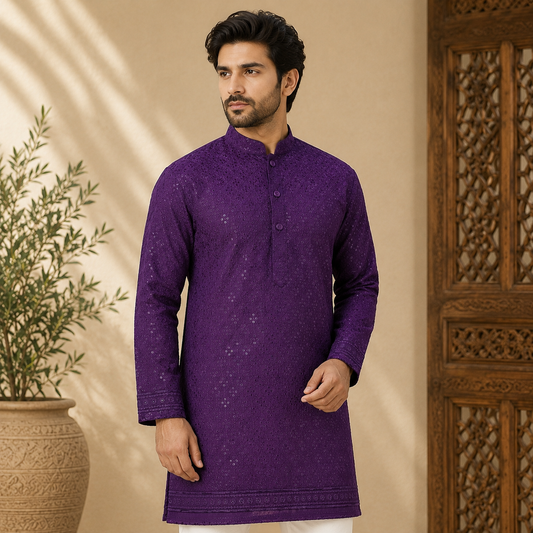 Buy Wine Rayon Big Width Sequence Chikankari Fabric