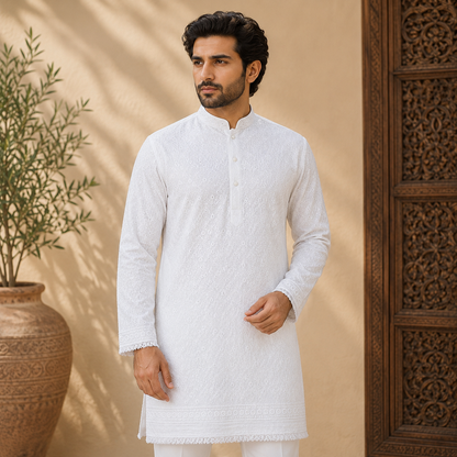 Buy White Rayon Big Width Sequence Chikankari Fabric