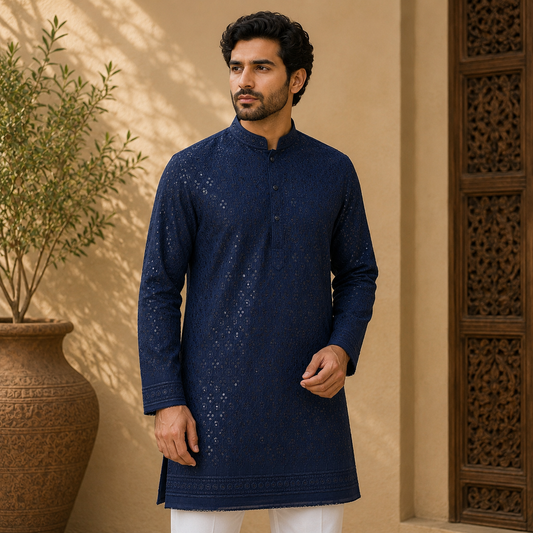 Buy Black Rayon Big Width Sequence Chikankari Fabric