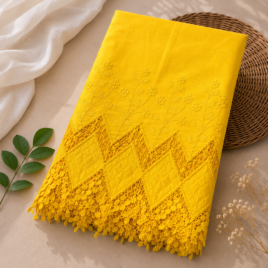 Buy Yellow Color Apliq Plazo Chikankari Fabric