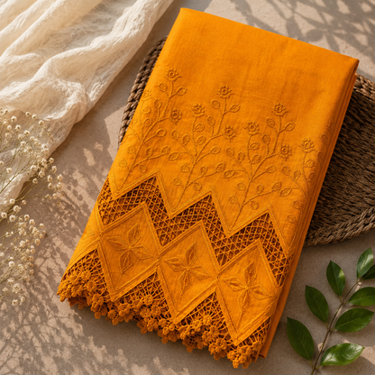 Buy Combo Mustard Apliq Chikankari with Kora Cotton Dolna Plazo Fabric