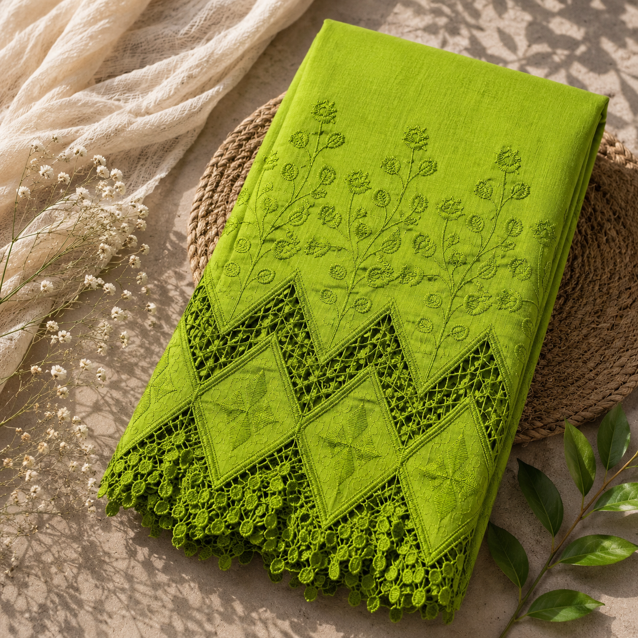 Buy Combo Mehndi Apliq Chikankari with Kora Cotton Dolna Plazo Fabric
