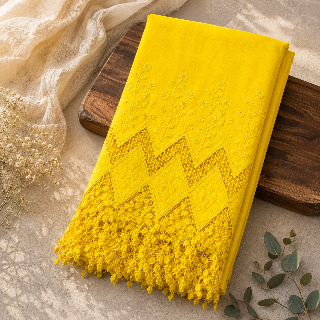Buy Lemon Yellow Color Apliq Plazo Chikankari Fabric