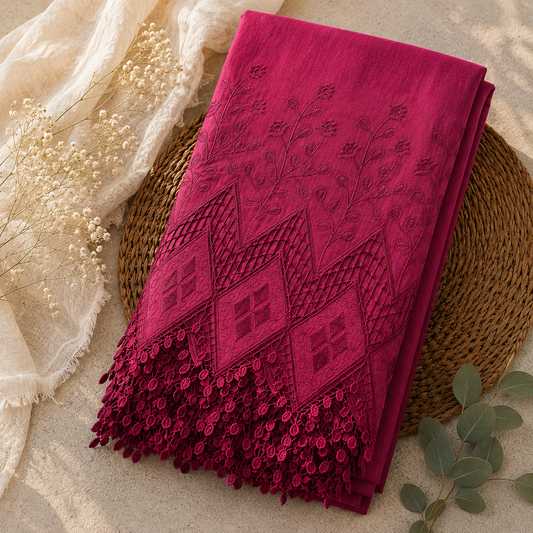 Buy Mehroon Color Apliq Plazo Chikankari Fabric