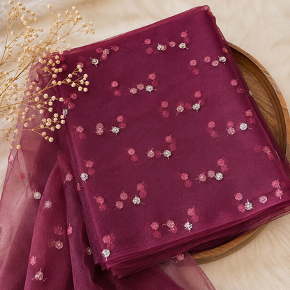 Buy Mehroon Butti Net Fabric