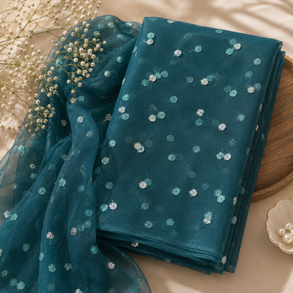 Buy Bottle Green Butti Net Fabric