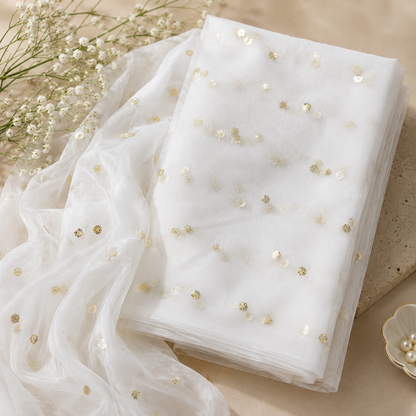 Buy White Golden Butti Net Fabric