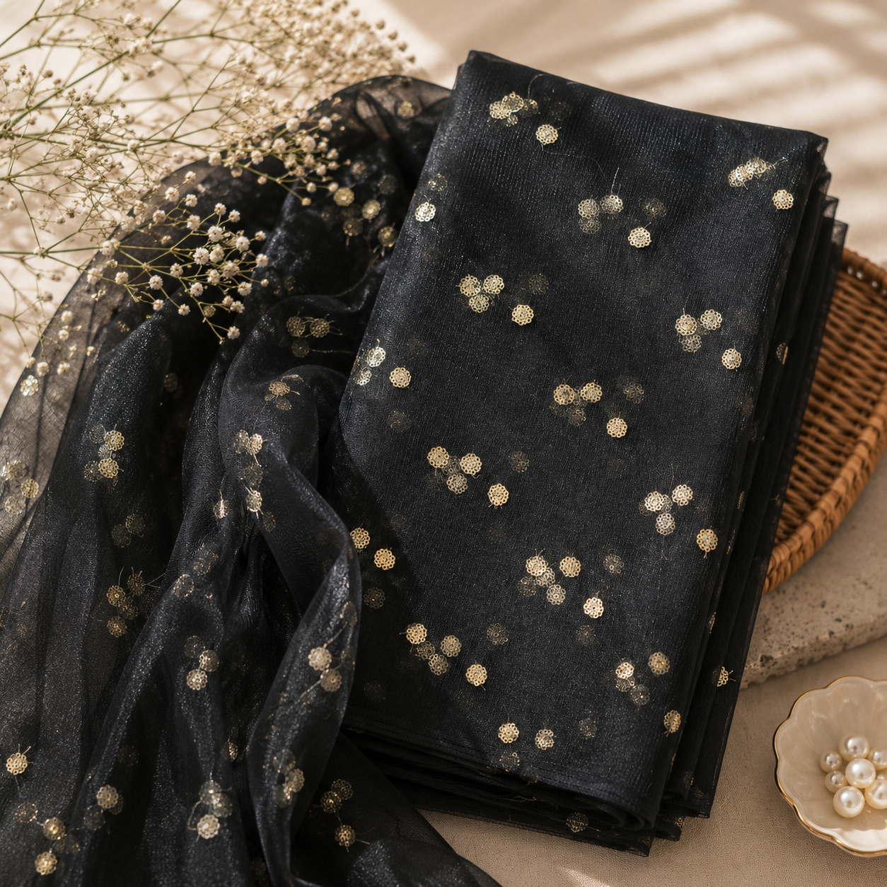 Buy Black Butti Net Fabric