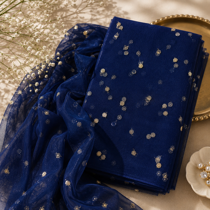 Buy Navy Blue Butti Net Fabric
