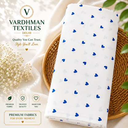 Buy Navy Blue Color Rayon Heart Printed Fabric