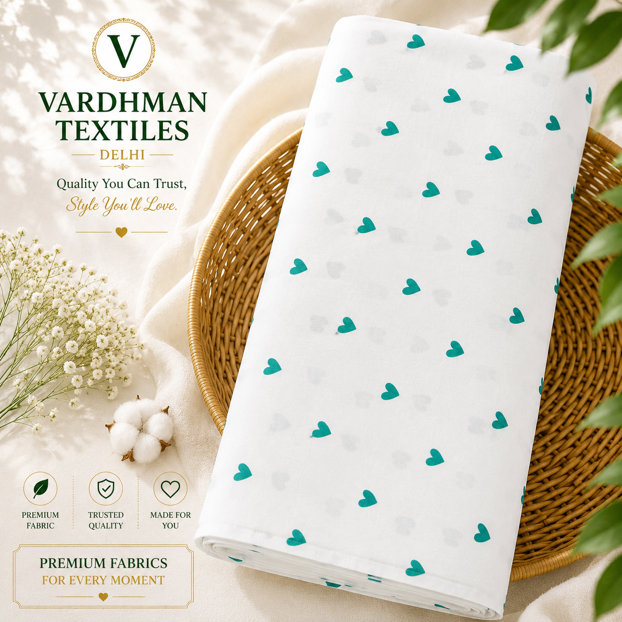 Buy Rama Green Color Rayon Heart Printed Fabric