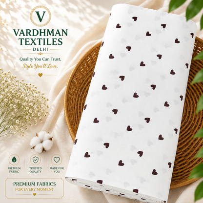 Buy Coffee Color Rayon Heart Printed Fabric