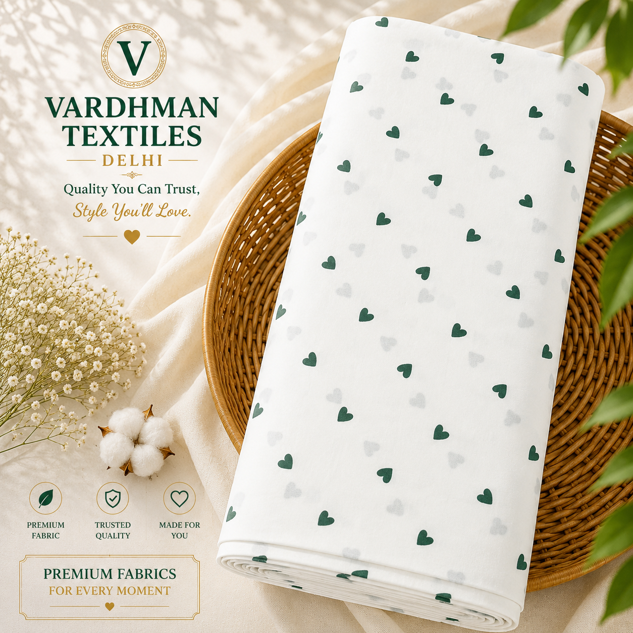 Buy Bottle Green Color Rayon Heart Printed Fabric