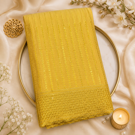 Buy Yellow Rayon Sequence Embroidery Fabric
