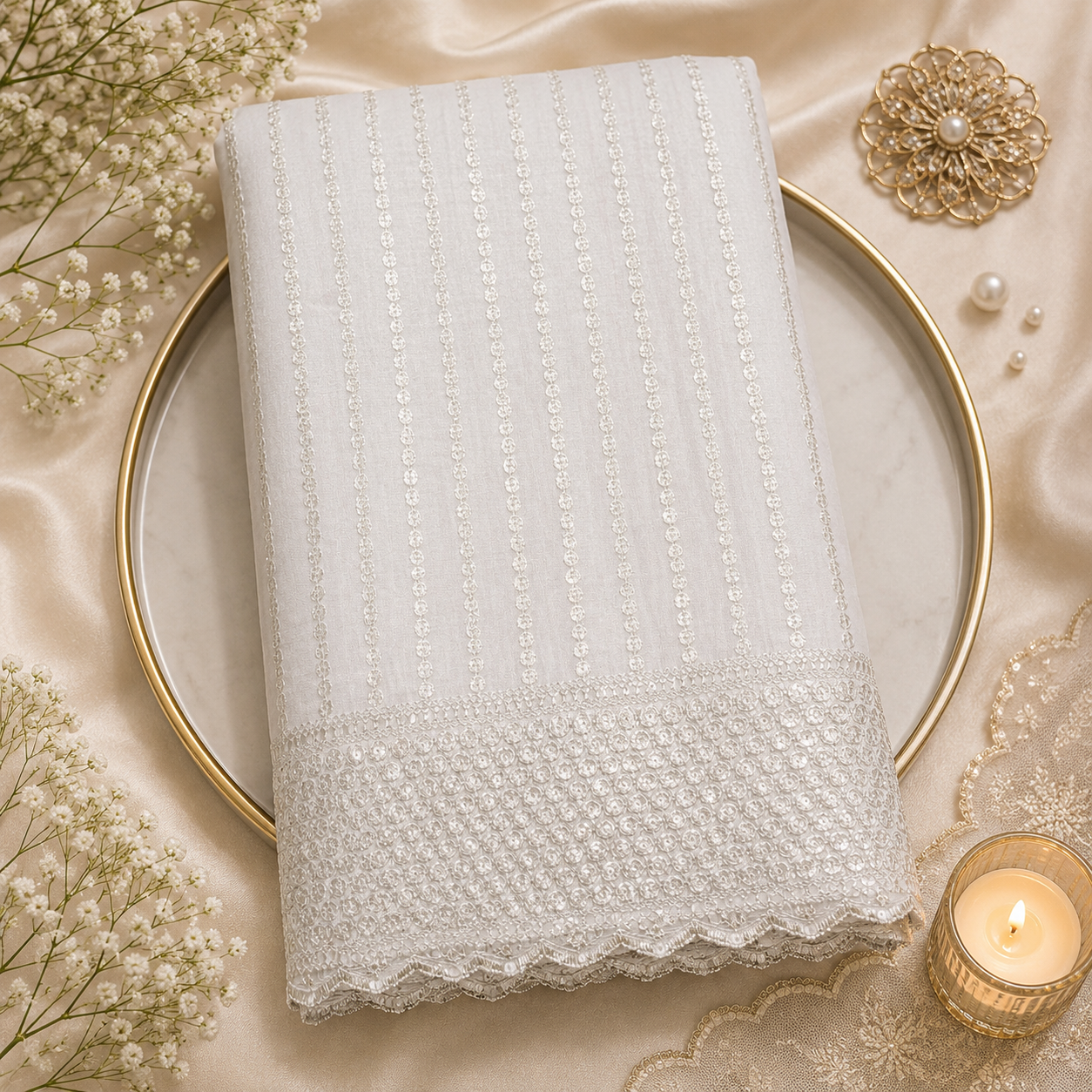 Buy Off White Rayon Sequence Embroidery Fabric