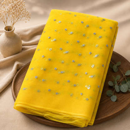 Buy Yellow Butti Net Fabric