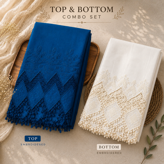 Buy Combo Diesel & Off White Color Apliq Plazo Chikankari Fabric