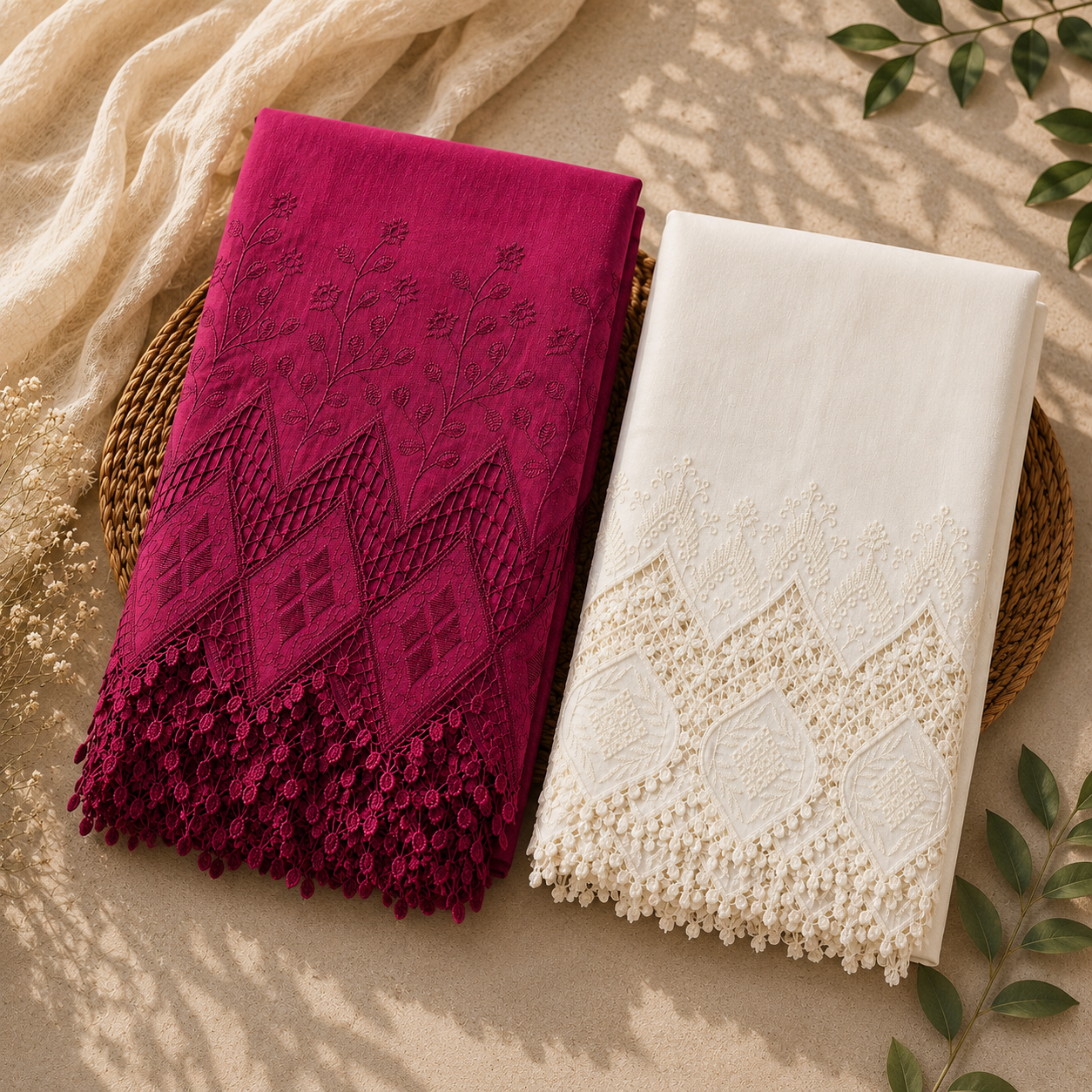 Buy Combo Mehroon & Off White Color Apliq Plazo Chikankari Fabric