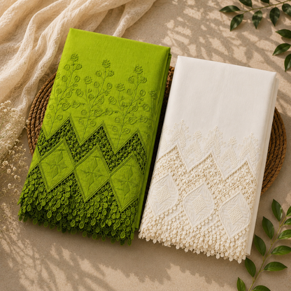 Buy Combo Pista Green & Off White Color Apliq Plazo Chikankari Fabric
