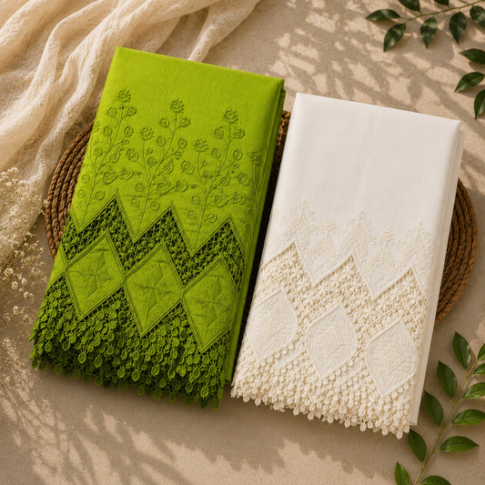 Buy Combo Pista Green & Off White Color Apliq Plazo Chikankari Fabric