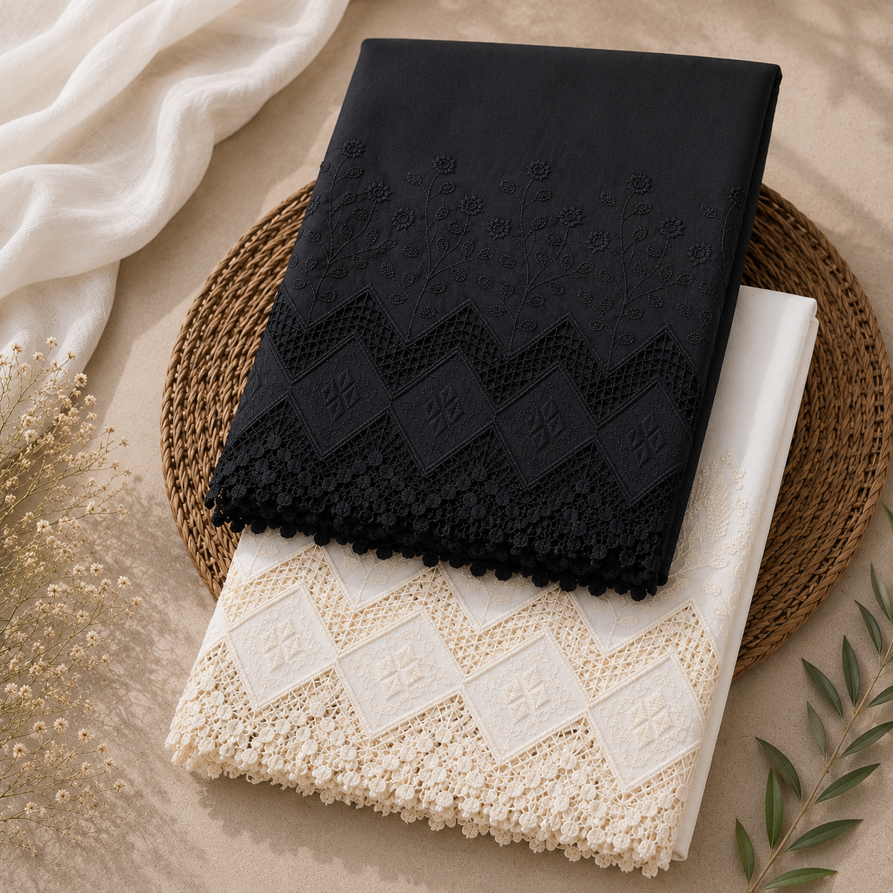 Buy Combo Black & Off White Color Apliq Plazo Chikankari Fabric