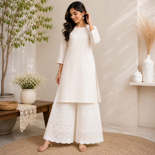 Buy Kora Cotton Dyeable Border Pattern Chikankari Embroidered Fabric 041