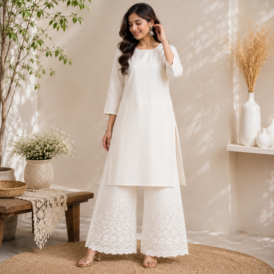 Buy Kora Cotton Dyeable Border Pattern Chikankari Embroidered Fabric 042