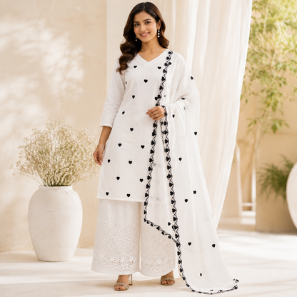 Buy Combo Black Heart Kadai Kora Cotton Top Bottom & Dupatta Fabric