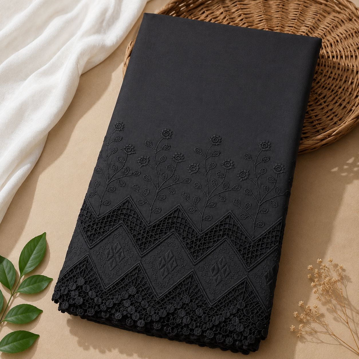 Buy Combo Black Apliq Chikankari with Kora Cotton Dolna Plazo Fabric