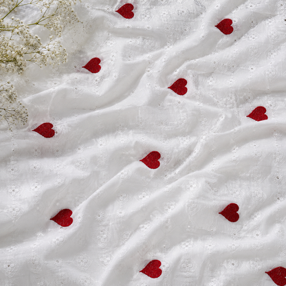 Buy Combo White Chikankari Red Heart Kadai with Apliq Plazo Fabric