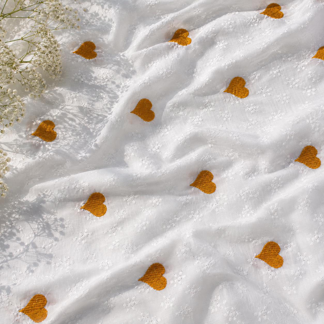 Buy Combo White Chikankari Mustard Heart Kadai with Apliq Plazo Fabric