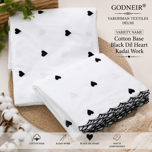 Buy Combo White Cotton Black Heart Kadai Top & Dupatta with Apliq Plazo Fabric