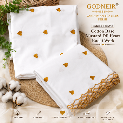 Buy Combo Apliq Top with White Cotton Mustard Heart Kadai Bottom & Dupatta Fabric
