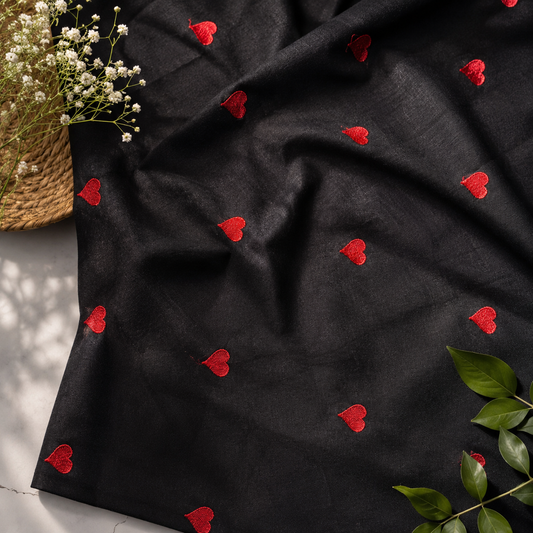 Buy Combo Black Base Red Heart Kadai with Apliq Plazo Fabric