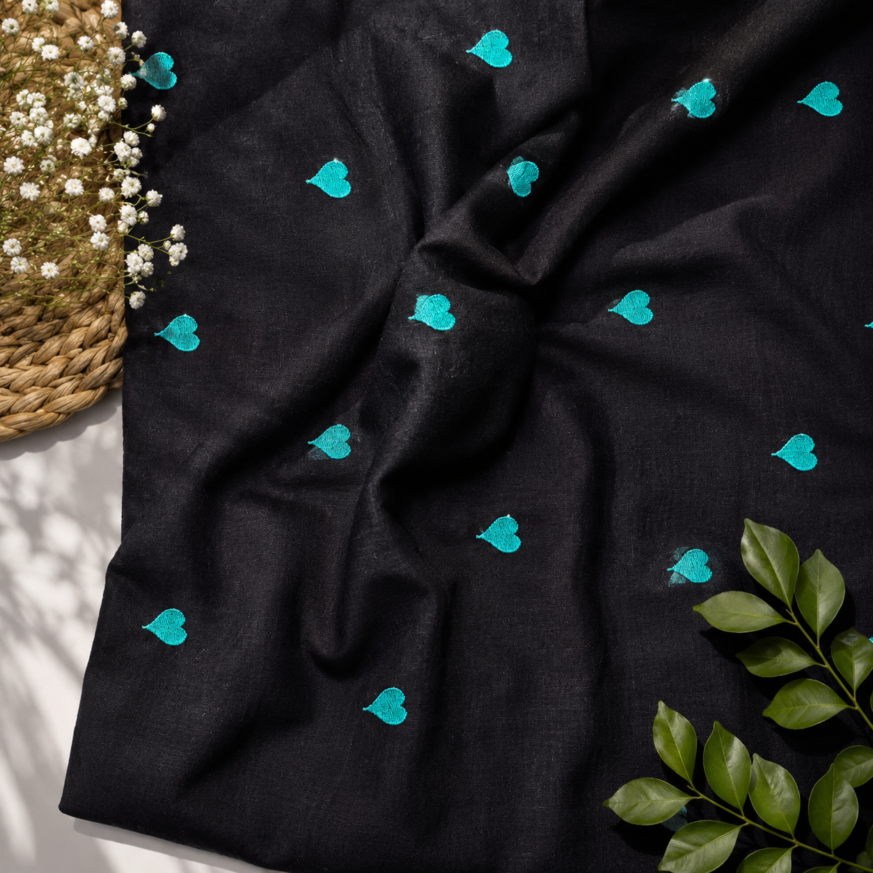 Buy Combo Black Base Rama Green Heart Kadai with Apliq Plazo Fabric