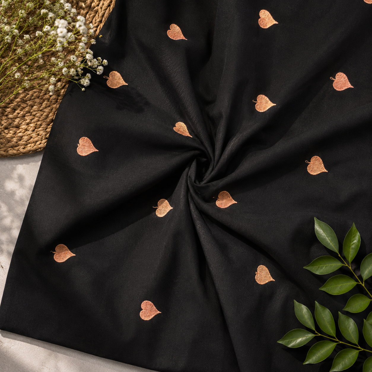 Buy Combo Black Base Peach Heart Kadai with Apliq Plazo Fabric