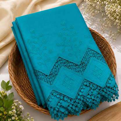 Buy Combo Rama Green Apliq Chikankari with Kora Cotton Dolna Plazo Fabric