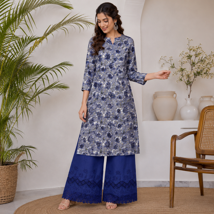 Buy Combo Floral Rayon Print Diamond with Apliq Plazo Fabric 044