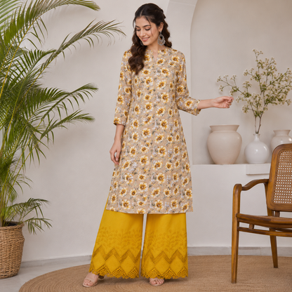 Buy Combo Floral Rayon Print Diamond with Apliq Plazo Fabric 043